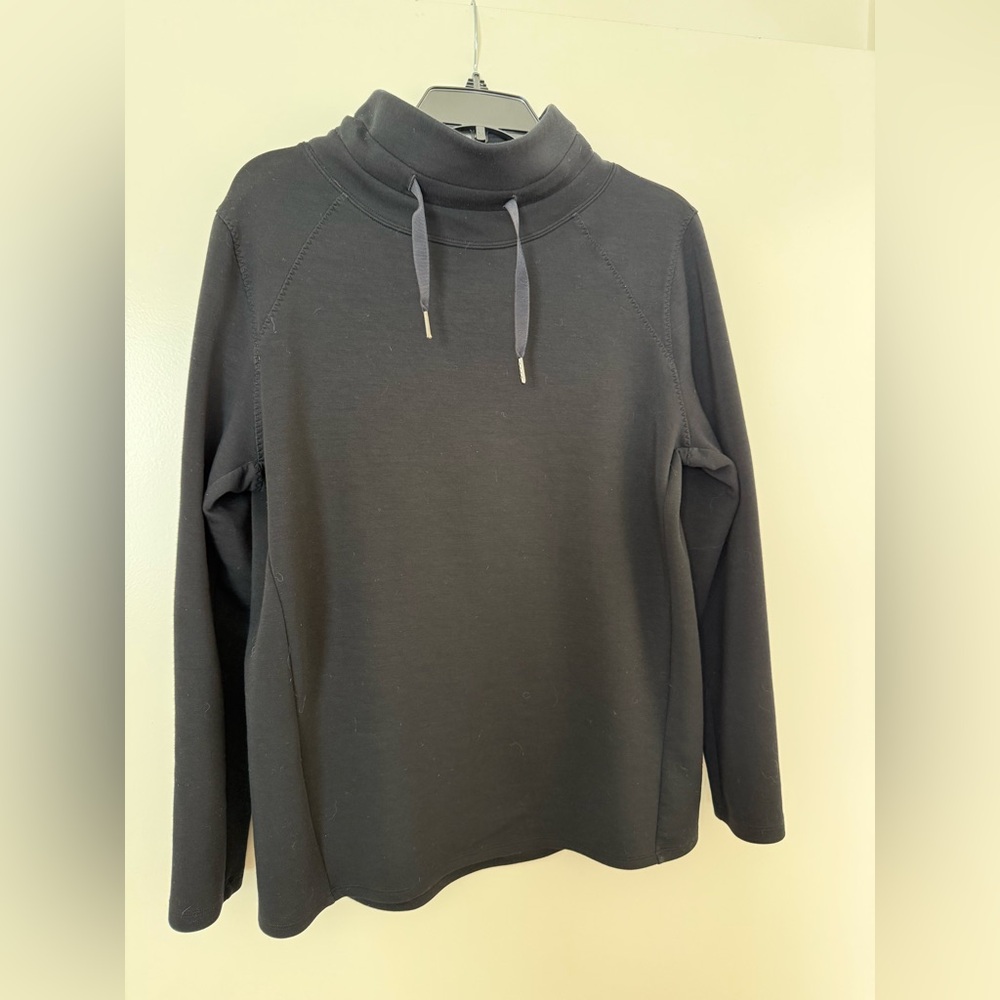 SPANX Black Funnel Neck Women's Sweatshirt with Drawstring
